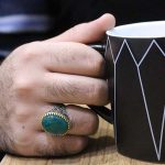 انگشتر عقیق سبز نقره مردانه طرح شاپور - Image 4