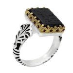 انگشتر عقیق مشکی نقره مردانه طرح شاهرخ