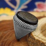 انگشتر عقیق مشکی نقره مردانه طرح حامد + آیت الکرسی - Image 3