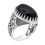 انگشتر عقیق مشکی نقره مردانه طرح شاهکار