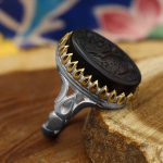 انگشتر عقیق مشکی نقره مردانه طرح شایان - Image 2