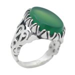 انگشتر عقیق سبز نقره مردانه طرح اخشان