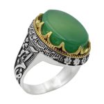 انگشتر عقیق سبز نقره مردانه طرح ارجمند