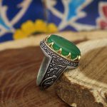 انگشتر عقیق سبز نقره مردانه طرح ارجمند - Image 2