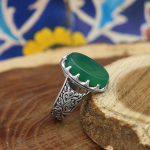 انگشتر عقیق سبز نقره مردانه طرح اشکان - Image 2