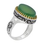 انگشتر عقیق سبز نقره مردانه طرح البرز