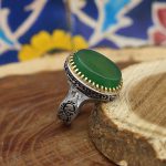 انگشتر عقیق سبز نقره مردانه طرح البرز - Image 2