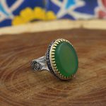 انگشتر عقیق سبز نقره مردانه طرح البرز - Image 3