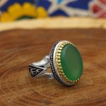 انگشتر عقیق سبز نقره مردانه طرح بردبار - Image 2