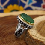 انگشتر عقیق سبز نقره مردانه طرح بردبار - Image 3