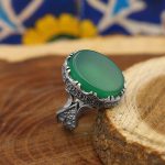 انگشتر عقیق سبز نقره مردانه طرح برسام - Image 2