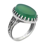 انگشتر عقیق سبز نقره مردانه طرح پارسا