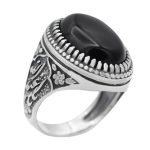 انگشتر عقیق مشکی نقره مردانه طرح فواد