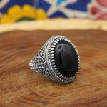 انگشتر عقیق مشکی نقره مردانه طرح فواد - Image 2