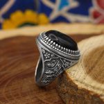 انگشتر عقیق مشکی نقره مردانه طرح فواد - Image 3