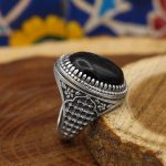 انگشتر عقیق مشکی نقره مردانه طرح فواد - Image 4