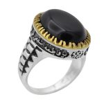 انگشتر عقیق مشکی نقره مردانه طرح آزاد