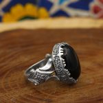 انگشتر عقیق مشکی نقره مردانه طرح جاوید - Image 3