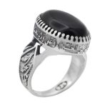 انگشتر عقیق مشکی نقره مردانه طرح سینا