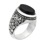 انگشتر عقیق مشکی نقره مردانه دست ساز طرح توکل + حکاکی امن المتوکلون