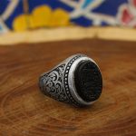 انگشتر عقیق مشکی نقره مردانه دست ساز طرح توکل + حکاکی امن المتوکلون - Image 2
