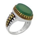 انگشتر عقیق سبز نقره مردانه طرح ماهان