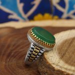 انگشتر عقیق سبز نقره مردانه طرح ماهان - Image 2