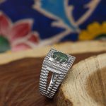 انگشتر زمرد الماس تراش نقره مردانه طرح سهراب - Image 2