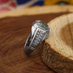 انگشتر زمرد الماس تراش نقره مردانه طرح آراز - Image 2