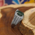 انگشتر زمرد الماس تراش نقره مردانه طرح یاسان - Image 2