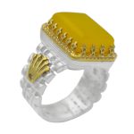 انگشتر شرف الشمس نقره مردانه طرح رولکسی تاج مستطیلی + حکاکی