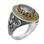 انگشتر حدید صینی نقره مردانه طرح اهورامزدا + حکاکی‌‌‌