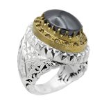 انگشتر دست ساز حدید صینی فاخر ایرانی آرش با مخراجکاری 16 قطعه برلیان + حکاکی