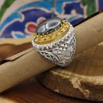 انگشتر دست ساز حدید صینی فاخر ایرانی آرش با مخراجکاری 16 قطعه برلیان + حکاکی - Image 4