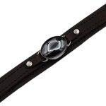 دستبند نقره چرم طبیعی طرح دولایه قهوه ای زنانه و مردانه با نگین حدید صینی + حکاکی