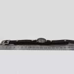 دستبند نقره چرم طبیعی طرح دولایه قهوه ای زنانه و مردانه با نگین حدید صینی + حکاکی - Image 4