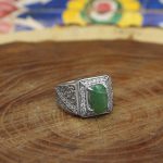 انگشتر زمرد الماس تراش نقره مردانه طرح دوران - Image 2