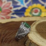 انگشتر زمرد الماس تراش نقره مردانه طرح دوران - Image 3