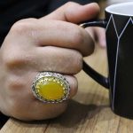 انگشتر دست ساز شرف الشمس فاخر ایرانی اشکبوس با مخراجکاری 15 قطعه برلیان + حکاکی - Image 4