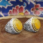 انگشتر دست ساز شرف الشمس فاخر ایرانی اشکبوس با مخراجکاری 15 قطعه برلیان + حکاکی