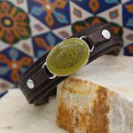 دستبند شرف الشمس نقره چرم طبیعی قهوه ای دو لایه طرح موعود + حرز امام جواد (ع) + آیت الکرسی + حکاکی شرف الشمس - Image 3