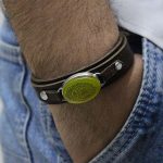 دستبند شرف الشمس نقره چرم طبیعی قهوه ای دو لایه طرح موعود + حرز امام جواد (ع) + آیت الکرسی + حکاکی شرف الشمس - Image 5