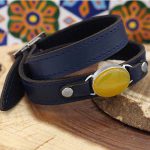 دستبند شرف الشمس نقره چرم سرمه ای بلند کلاسیک طرح کمیل + حکاکی - Image 2