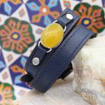 دستبند شرف الشمس نقره چرم سرمه ای بلند کلاسیک طرح کمیل + حکاکی - Image 3