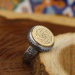 انگشتر حرز امام جواد (ع) نقره مردانه و زنانه طرح دایره ای خاتم سلیمان + تربت امام حسین (ع) - Image 2