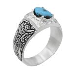 انگشتر فیروزه نیشابوری نقره مردانه دست ساز طرح رحیم + 4 قطعه برلیان