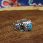 انگشتر فیروزه نیشابوری نقره مردانه دست ساز طرح رحیم + 4 قطعه برلیان - Image 3