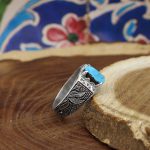 انگشتر فیروزه نیشابوری نقره مردانه دست ساز طرح حبیب + 6 قطعه برلیان - Image 2