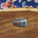 انگشتر فیروزه نیشابوری نقره مردانه دست ساز طرح حبیب + 6 قطعه برلیان - Image 3