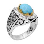 انگشتر فیروزه نیشابوری نقره دست ساز مردانه طرح قلمکاری آراد